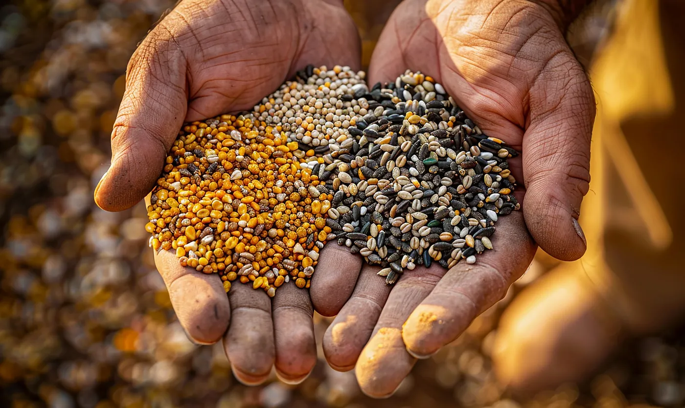 Hands holding freshly harvested grains